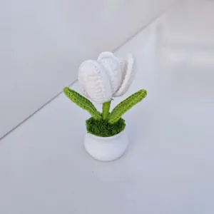 Handcrafted crochet white tulip potted plant home decor aesthetic gift cute ornament