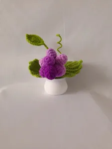Handmade crochet grape potted plant, cute knitted wool floral decoration for home desk.