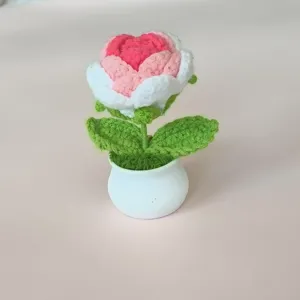 Handmade crochet rose potted plant desktop ornament finished simulation flower gift for home decor