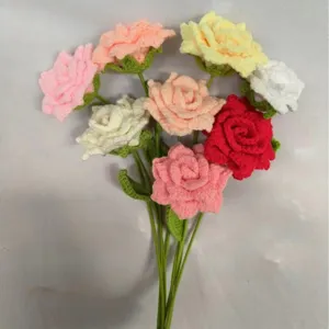 Handmade crochet rose flower bouquet, beautiful wool yarn floral gift for Valentine Day.