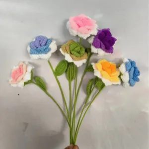 handmade crochet rose flower bouquet knitted colorful artificial flowers for home decor