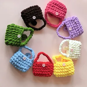 Handmade Knitted Plush Earphone Bag Cute Crochet Coin Purse Soft Wool Mini Handbag Portable Storage Pouch For Women