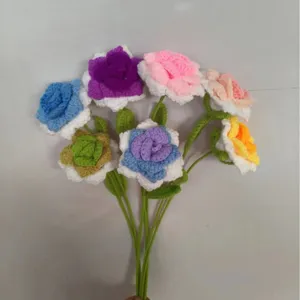 Handmade crochet rose flower bouquet knitted wool floral home decor artificial flowers