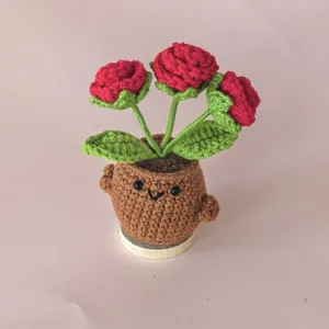 Handgemachte gehäkelte Rosen Topfpflanze fertige Wollblume süße Tischdekoration Geschenk