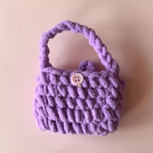 Handmade crochet purple plush mini handbag cute earphone pouch coin purse for daily use