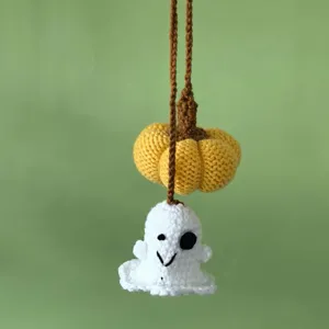 Fait main crochet Halloween citrouille fantôme voiture pendentif mignon tricot décoration.
