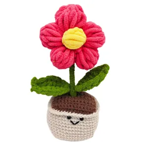 Handmade crochet flower potted plant cute knitted plush flower home decor gift for friend