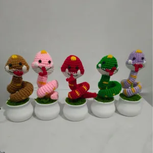 Handgemaakte gehaakte slang potplant set, schattig dier wol garen ambachtelijk cadeau decor.
