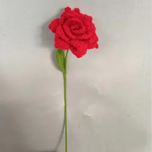 Handmade crochet red rose flower yarn knitted artificial flower for home decor gift item