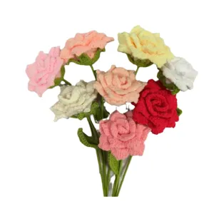 Handmade crochet rose bouquet knitted artificial flowers romantic gift home decorations