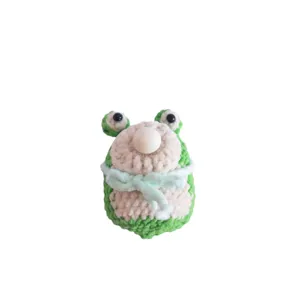 Handgemachte Häkel Frosch Puppe Spielzeug mit Blasendekoration und Schleife, grünes Geschenk.