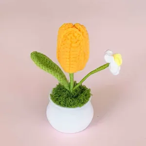Handmade crochet tulip potted plant artificial flower home decor gift for graduation teachers day