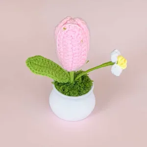 Handcrafted crochet tulip potted plant cute knitted flower home decor table ornament gift