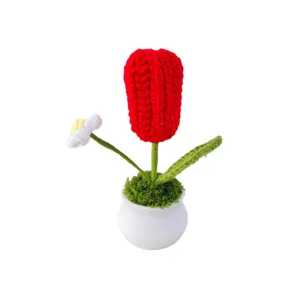 Handmade crochet tulip potted plant home decor cute knitted flower gift for room desk