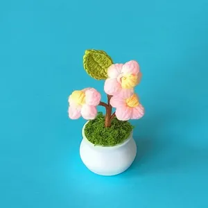 Handcrafted crochet potted flower mini knitted floral desktop car decor home ornament