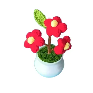 Handmade crochet potted plant miniature artificial flower cute desktop decor home ornament
