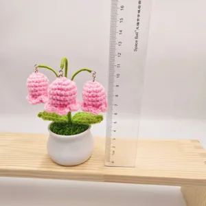 Handmade crochet lily of the valley potted plant, charming desktop home decor and gift.