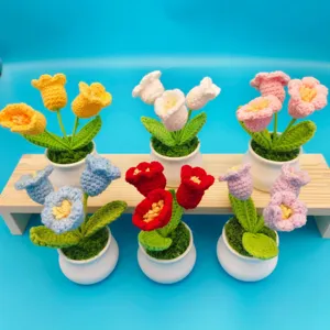 Handmade Crocheted Wool Lily Of The Valley Potted Plant Artificial Flower Bouquet Home Desktop Ornament