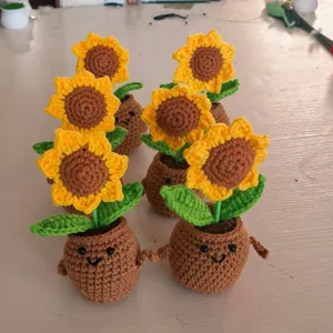 Handmade crochet sunflower potted plant cute knitted flower home car desktop ornament decor