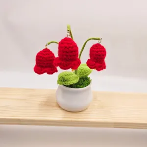 Handmade crochet lily of the valley potted plant knitted flower home decor gift