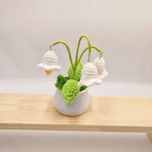Handcrafted crochet lily of the valley potted plant cute knitted flower home decor gift