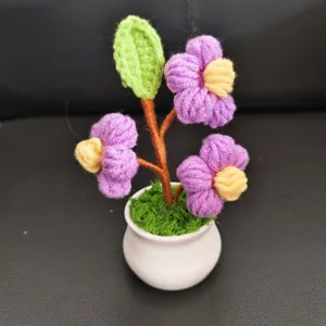 Handcrafted crochet potted flower desktop ornament cute yarn knit floral decor gift for car and home