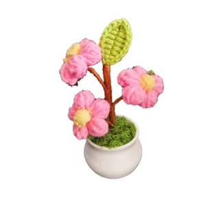 Handcrafted crochet potted flower knit faux plant desktop decor gift for home or car use.