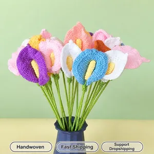 Handgemaakt Gehaakt Calla Lelie Kunstmatige Bloem Tak Gebreid Polyester Bloem Realistische Bloemen Voor Huisdecoratie Bruiloft