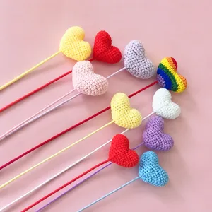 Handmade Crochet Wool Heart Hanging Ornament Colorful Knit Love Heart Branch Car Interior Decor DIY Craft