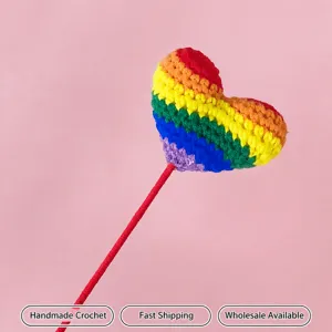 Handmade Crochet Rainbow Heart Flower Branch DIY Gift Cute Knitted Room Decor Item