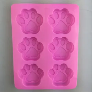Pink silicone paw mold 6 cavity cat dog print DIY handmade soap baking chocolate tray