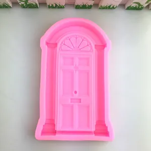 Pink silicone arch door mold for fondant cake decorating, retro villa gate baking tool.
