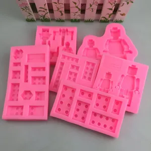 6st Roze Siliconen Baksteen Robot Vormen Fondant Taart Decoratie DIY Bak Gereedschap
