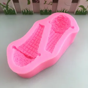 Pink ice cream cone silicone mold detail, ideal for DIY fondant cake chocolate baking decor.