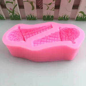 Pink silicone ice cream cone mold for DIY fondant cake chocolate decorating and baking tool.
