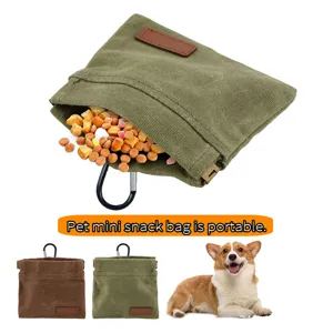 Portable canvas pet snack bag for dog outdoor training with carabiner storage pocket