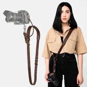 Retro Genuine Leather Camera Strap Adjustable Single Double Reflex Camera Neck Belt Anti-Drop Safety Rope