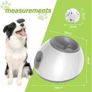 Lanzador de pelotas automático para perros con pelota de tennis para entrenamiento interactivo.
