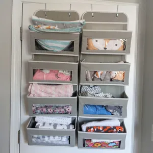 Organisateur suspendu de porte avec fenêtres transparentes sac de rangement en tissu gris chambre