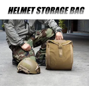 Taktischer Helmaufbewahrungstasche Detail mit Nylonmaterial und MOLLE Gurtband.