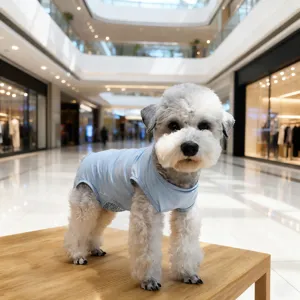 Breathable light blue pet dog clothes for small dogs, comfortable summer puppy vest.