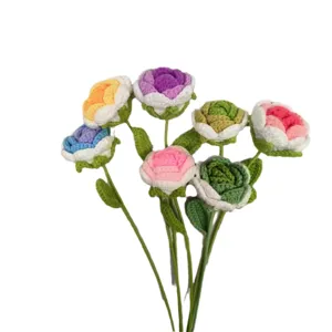 Handgemaakte gehaakte rozen boeket kleurrijke garen bloemen DIY thuisdecoratie cadeau