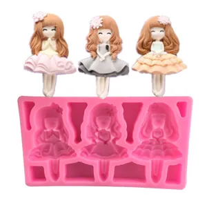 Stampo per Torta in Silicone Bambola Principessa Tre Fori Forma di Ragazza Fondente Cioccolato Strumento da Forno Rosa Decorativo