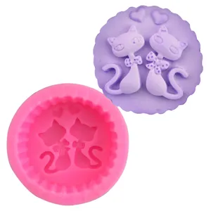 Cute Cats Heart Bowknot Silicone Mold For Soap Handmade Craft Fondue Cake Decoration Chocolate Fondant Baking Supplies Random Color