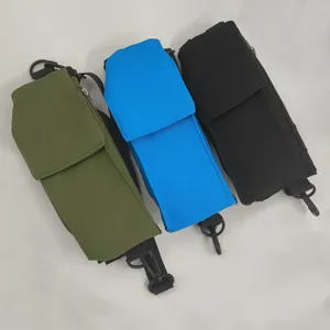 Multifunctional outdoor travel phone pouch detailed view in green blue and black colors