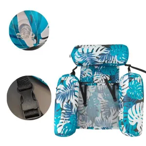 Opblaasbare zwembad hangmat detail met tropische bladprint, opklapbare strandstoel.