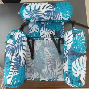 Opblaasbare zwembad hangmat met blauw monstera blad print, draagbare water lounger stoel.