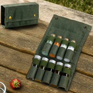 Sac de Rangement Imperméable en Toile Cirée pour Bouteilles d'Épices de Camping Ensemble Organisateur de Récipients d'Assaisonnement de Barbecue en Plein Air
