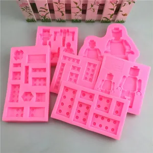 6st Siliconen Bouwsteen Robot Fondant Vormen Chocolade Cake Bakken Gereedschap Set