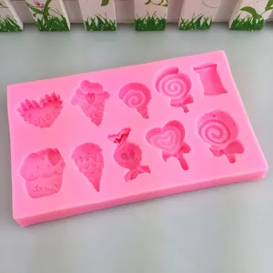 Stampo in silicone rosa con simpatici forme di gelato, lecca-lecca e cuore per dolci e fai da te.